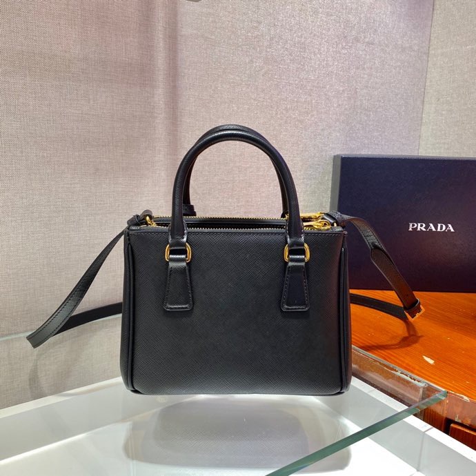 Prada Mini Galleria Saffiano Leather Bag Tote Shoulder Bag Black 1BA906